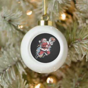 Kerstman speelt American Football Kerstmis Keramische Bal Ornament