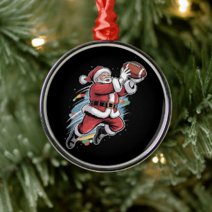 Kerstman speelt American Football Kerstmis Metalen Ornament