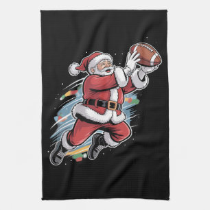 Kerstman speelt American Football Kerstmis Theedoek