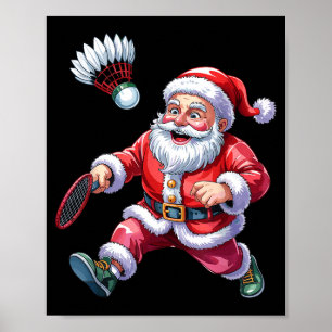Kerstman speelt badminton Funny Christmas Sport Li Poster