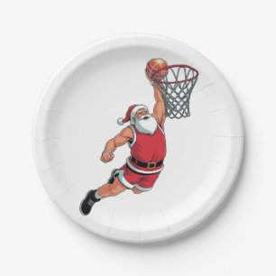 Kerstman speelt basketbal Kerstsportliefhebbers  Papieren Bordje