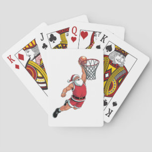 Kerstman speelt basketbal Kerstsportliefhebbers  Pokerkaarten