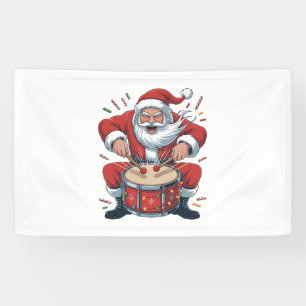 Kerstman speelt drums Kerst drummer Xmas Spandoek