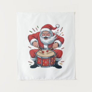 Kerstman speelt drums Kerst drummer Xmas Wandkleed