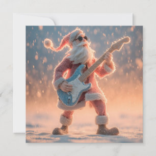 Kerstman speelt elektrische gitaar feestdagenkaart