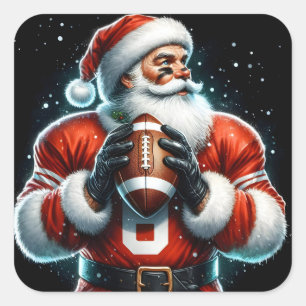 Kerstman speelt Football in de winter Vierkante Sticker
