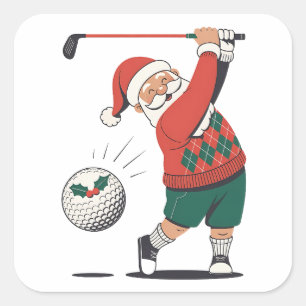 Kerstman speelt golf Kerstspeler Golfer Vierkante Sticker