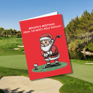 Kerstman speelt golf op groene kerst kaart