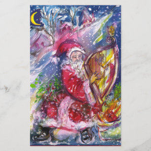 KERSTMAN SPEELT HARP IN MAANLICHT Kerstmis Briefpapier