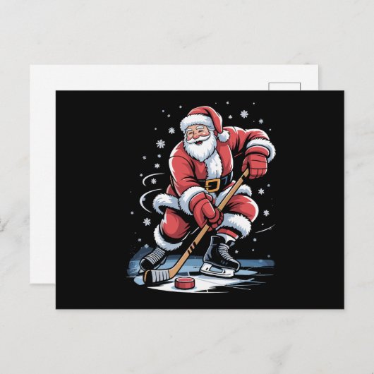 Kerstman speelt ijshockey Kerstmis Feestdagenkaart (Voorkant / Achterkant)
