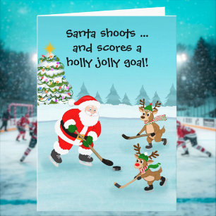 Kerstman speelt ijshockey met rendieren kaart