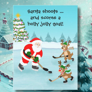 Kerstman speelt ijshockey met rendieren Kerstmis Briefkaart