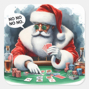 Kerstman speelt kaarten aan de casinotafel vierkante sticker