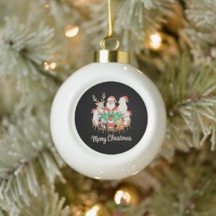 Kerstman speelt poker ijsbeer pinguïn rendier keramische bal ornament