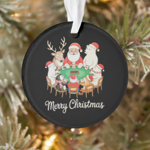 Kerstman speelt poker ijsbeer pinguïn rendier ornament