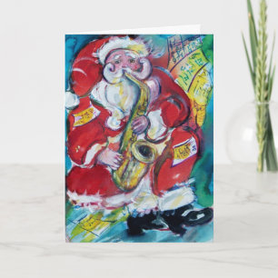 KERSTMAN SPEELT SAX, Muziekerig Kerstfeest Feestdagen Kaart