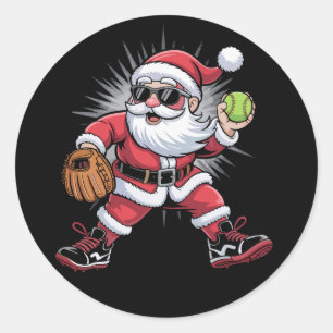 Kerstman speelt softbal als werper Kerstsporten Ronde Sticker