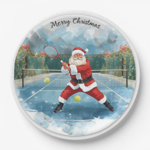 Kerstman speelt tennis Kerstmis thema Papieren Bordje