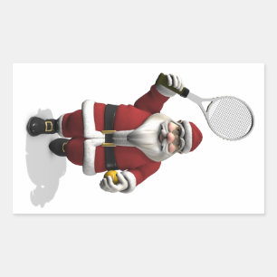 Kerstman speelt tennis rechthoekige sticker