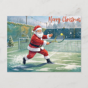 Kerstman speelt tennis wintervakantie feestdagenkaart