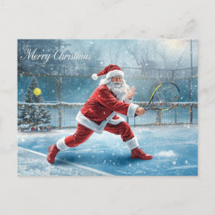 Kerstman speelt tennis wintervakantie feestdagenkaart