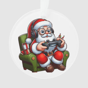 Kerstman speelt videogames ornament