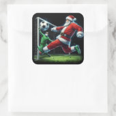 Kerstman speelt voetbal in de winter vierkante sticker (Tas)