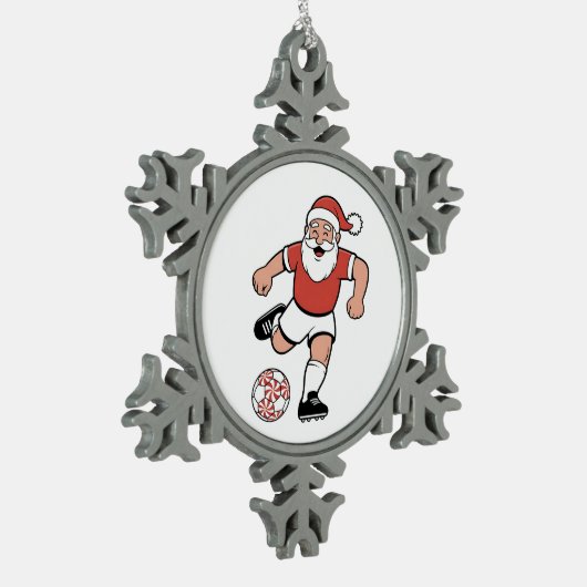 Kerstman speelt voetbal Kerstspeler Sport Tin Sneeuwvlok Ornament (Links)