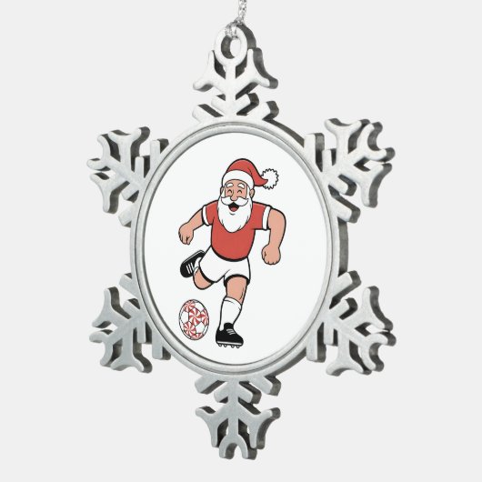 Kerstman speelt voetbal Kerstspeler Sport Tin Sneeuwvlok Ornament (Rechts)