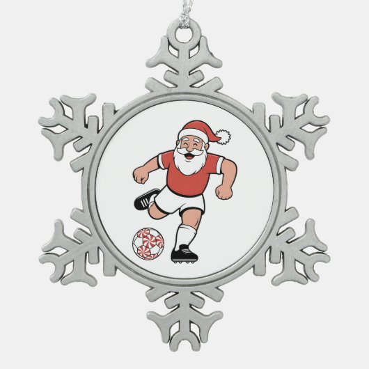 Kerstman speelt voetbal Kerstspeler Sport Tin Sneeuwvlok Ornament (Voorkant)