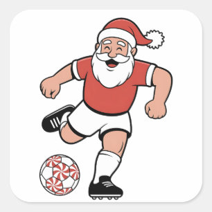 Kerstman speelt voetbal Kerstspeler Sport Vierkante Sticker