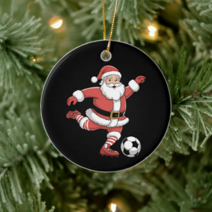 Kerstman speelt voetbal kerstsport keramisch ornament