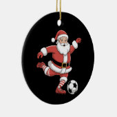 Kerstman speelt voetbal kerstsport keramisch ornament (Rechts)