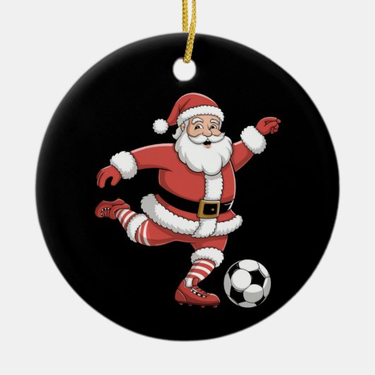 Kerstman speelt voetbal kerstsport keramisch ornament (Voorkant)