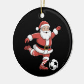 Kerstman speelt voetbal kerstsport keramisch ornament (Links)