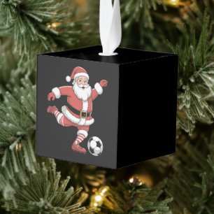 Kerstman speelt voetbal kerstsport kubus ornament