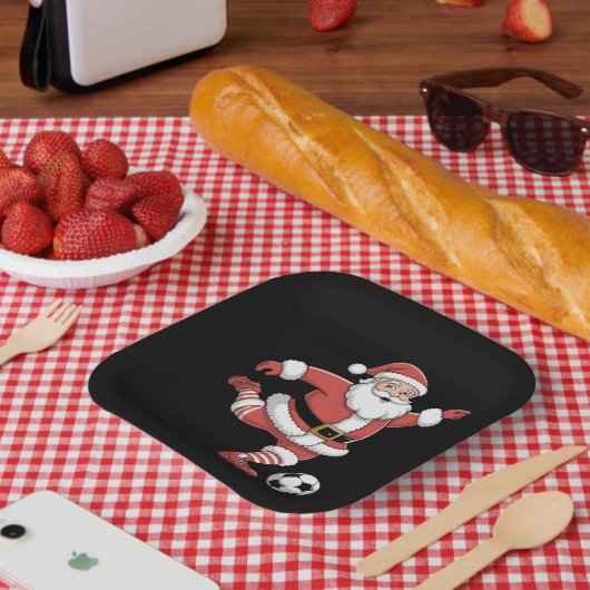 Kerstman speelt voetbal kerstsport papieren bordje (Picknick)