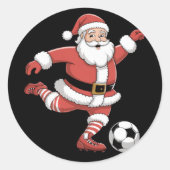 Kerstman speelt voetbal kerstsport ronde sticker (Voorkant)