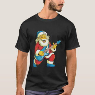 Kerstman speelt vrolijk gitaar met kerst t-shirt