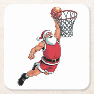 Kerstman spelen Basketbal Kerstmis Sport liefhebbe Vierkante Kartonnen Onderzetter