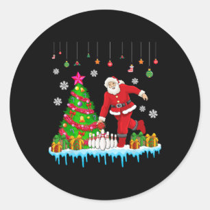 Kerstman spelen Bowling Kerstboom Grappige Speler Ronde Sticker