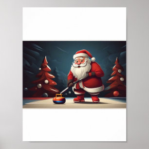 Kerstman spelen Curling Rock Poster
