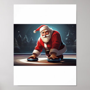Kerstman spelen Curling Rock Poster