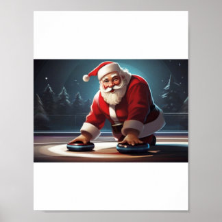 Kerstman spelen Curling Rock Poster