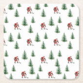 Kerstman spelen Hockey Servet Gift Kerstfeest Vierkante Kartonnen Onderzetter (Voorkant)