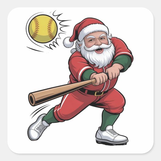 Kerstman spelen Softbal Christmas Player Sport Vierkante Sticker (Voorkant)