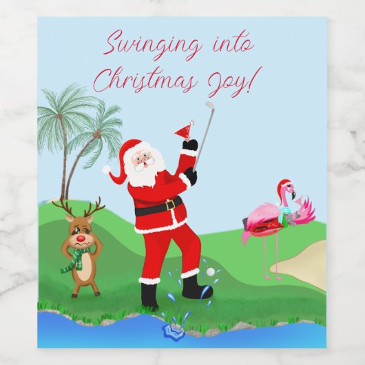 Kerstman spelen uit het water met Martini partij Wijn Etiket (Enkel label)