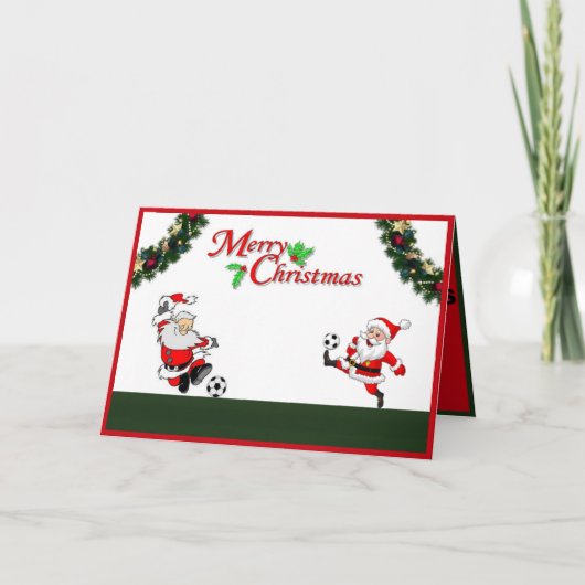 Kerstman spelen Voetbal Christmas Kaart (Voorkant)