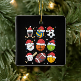 Kerstman Sport Kerst Sport Bal Speler Liefhebber Keramisch Ornament