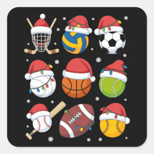 Kerstman Sport Kerst Sport Bal Speler Liefhebber Vierkante Sticker